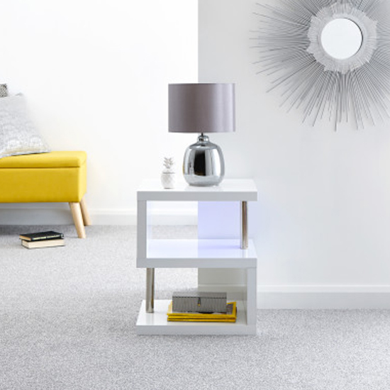 Powick Lamp Table In White High Gloss With LED Lighting