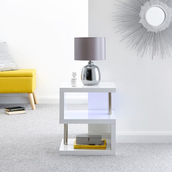 Powick Lamp Table In White High Gloss With LED Lighting