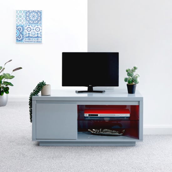 Product photograph of Powick Tv Stand In Grey High Gloss With Led Lighting from Furniture in Fashion