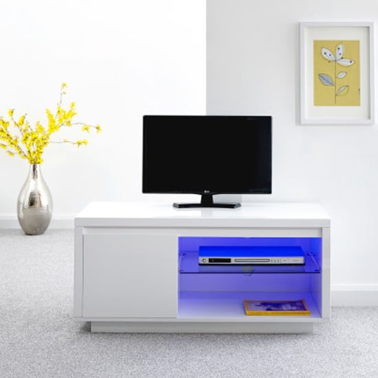 Photo of Powick tv stand in white high gloss with led lighting