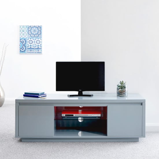 Photo of Powick large tv stand in grey high gloss with led light