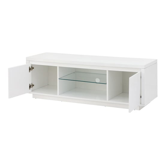 Powick Large TV Stand In White High Gloss With LED Light_6
