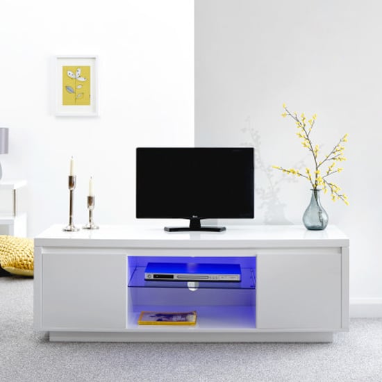 Powick Large TV Stand In White High Gloss With LED Light_1