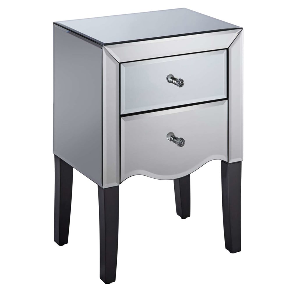 Polearm Mirrored Bedside Cabinet With 2 Drawers In Silver