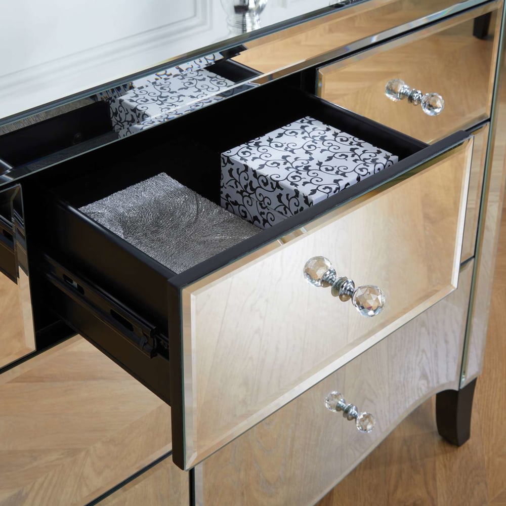 Polearm Mirrored Bedside Cabinet With 2 Drawers In Silver