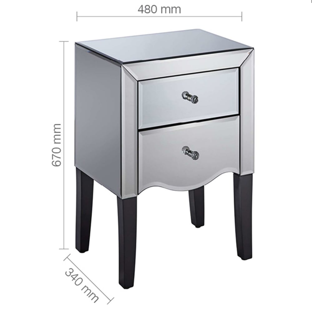 Polearm Mirrored Bedside Cabinet With 2 Drawers In Silver