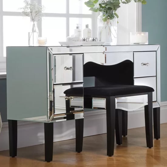 Read more about Polearm mirrored dressing table with 4 drawers in silver