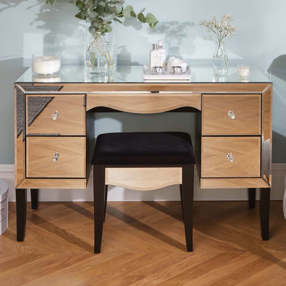 Polearm Mirrored Dressing Table With 4 Drawers In Silver