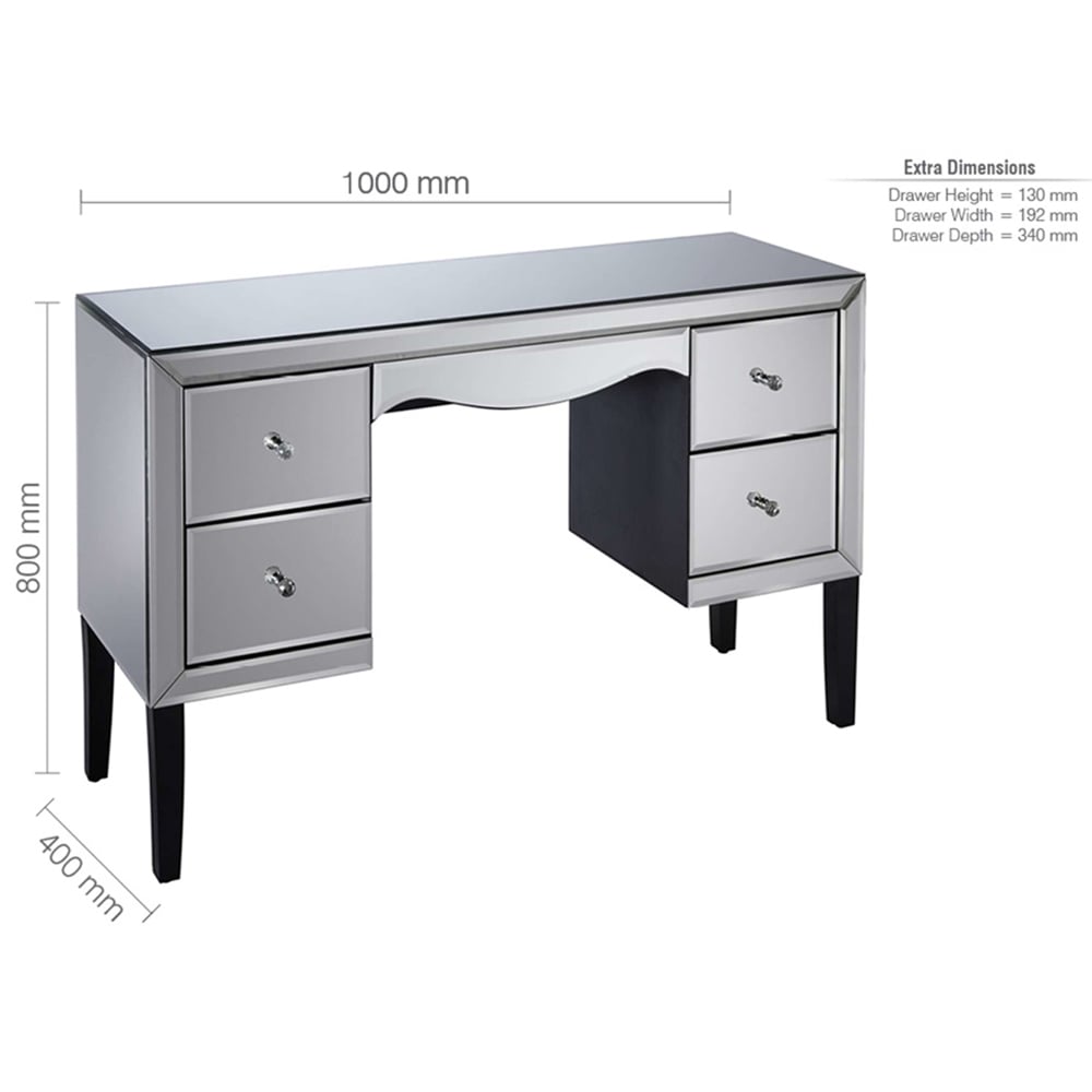 Polearm Mirrored Dressing Table With 4 Drawers In Silver