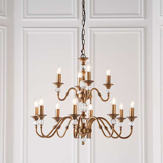 Read more about Polina 12 lights crystal glass pendant light in antique brass