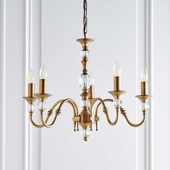 Read more about Polina 5 lights crystal glass pendant light in antique brass
