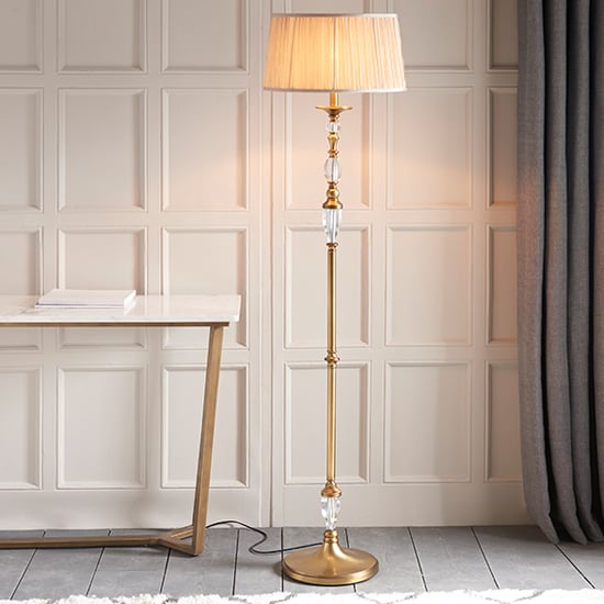 Polina Floor Lamp In Antique Brass With Beige Shade