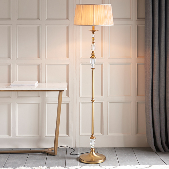 Read more about Polina floor lamp in antique brass with beige shade