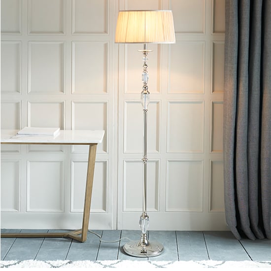 Photo of Polina floor lamp in polished nickel with beige shade