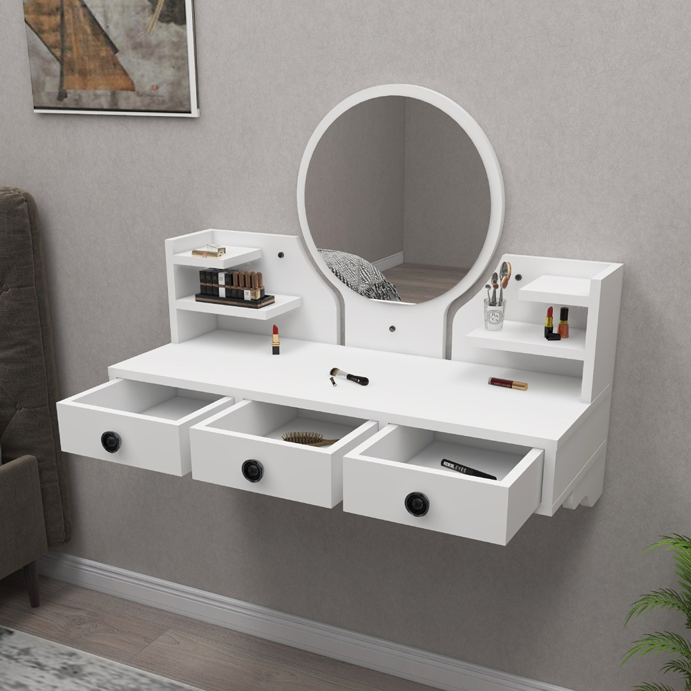 Polina Wooden Wall Mounted Dressing Table with Mirror in White