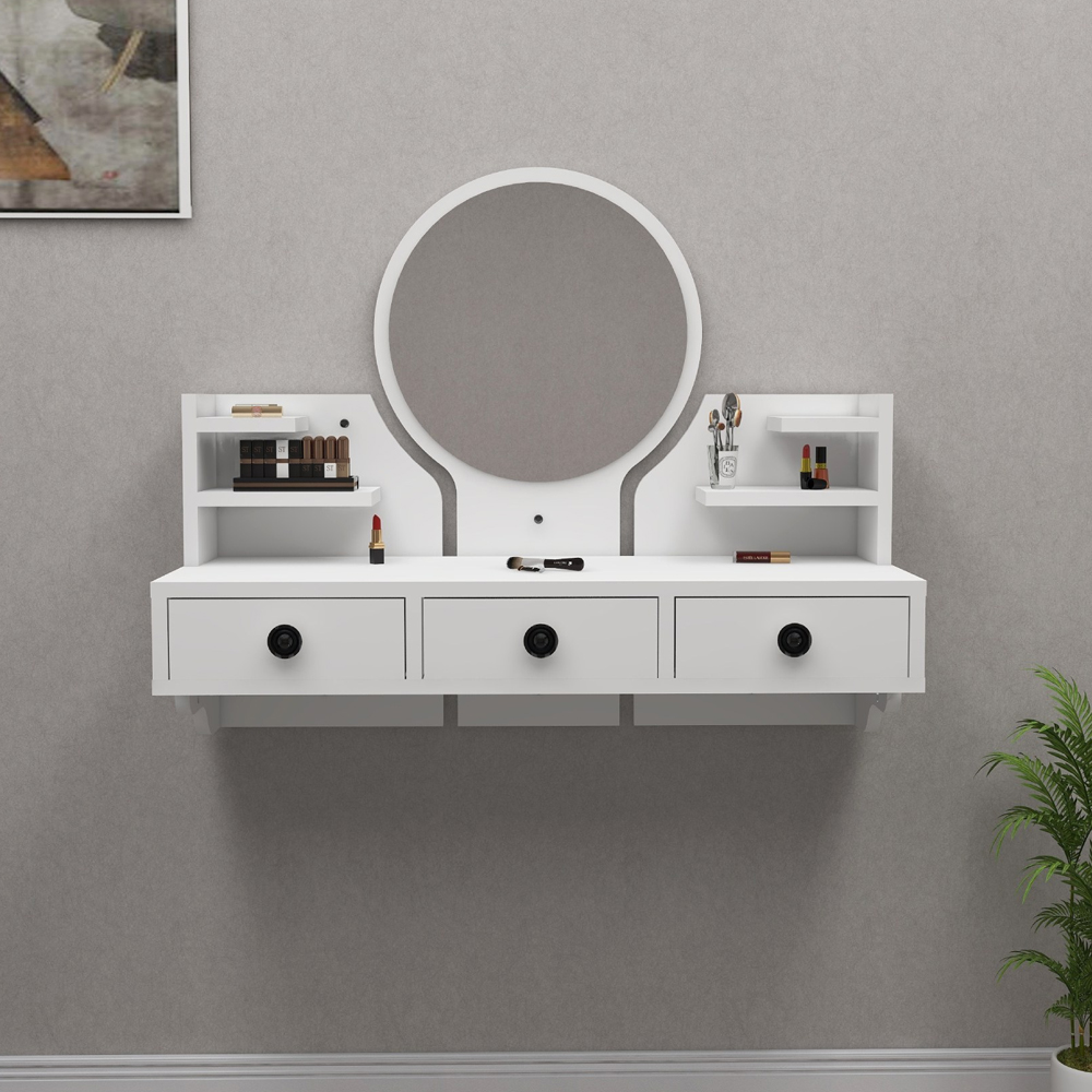 Polina Wooden Wall Mounted Dressing Table with Mirror in White