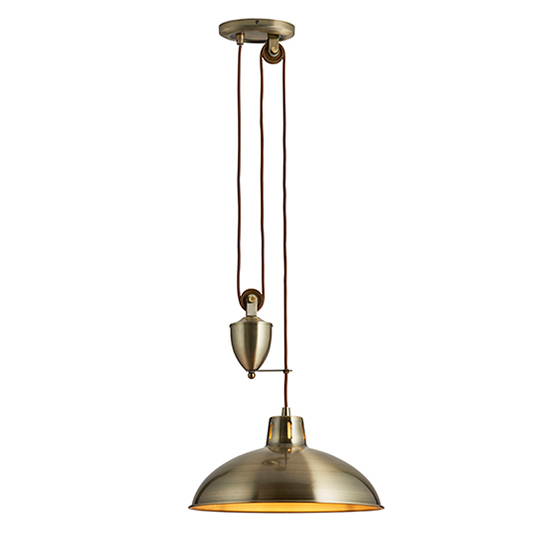 Polka Rise And Fall Led Ceiling Pendant Light In Antique Brass