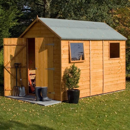 Photo of Polmont wooden 10x6 garden shed in dipped honey brown