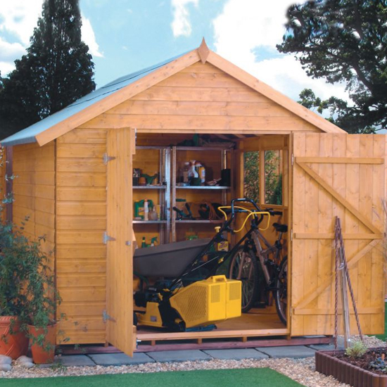 Read more about Polmont wooden 10x8 garden shed in dipped honey brown