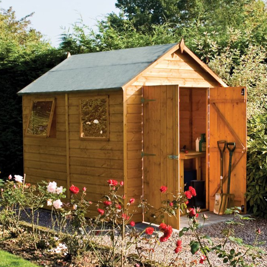 Photo of Polmont wooden 8x6 garden shed in dipped honey brown