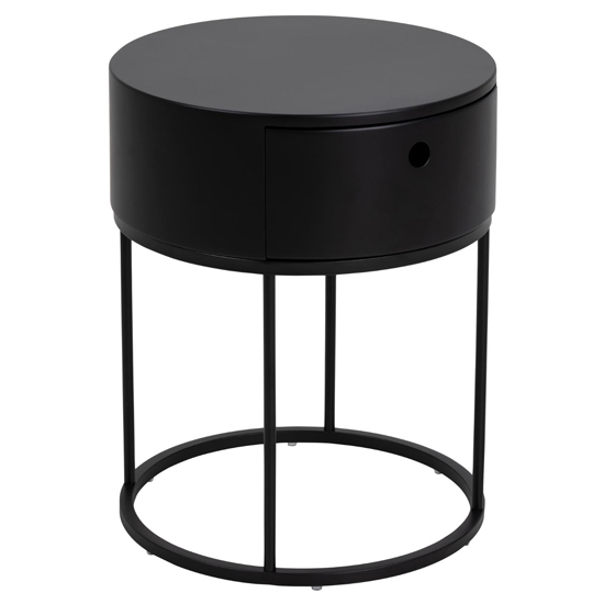 Pawtucket Round Wooden 1 Drawer Bedside Table In Black_1