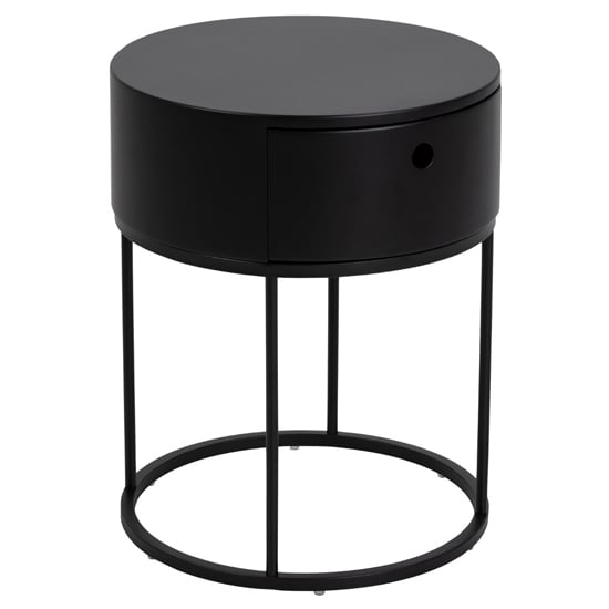 Product photograph of Pawtucket Round Wooden 1 Drawer Bedside Table In Black from Furniture in Fashion