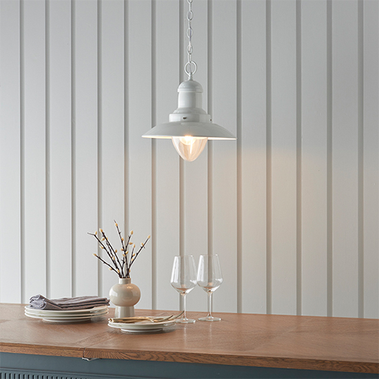 Polperro Clear Glass Ceiling Pendant Light In Cream Gloss