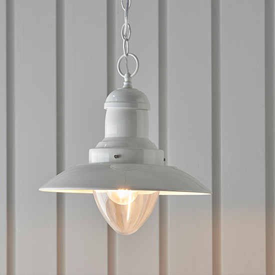 Polperro Clear Glass Ceiling Pendant Light In Cream Gloss