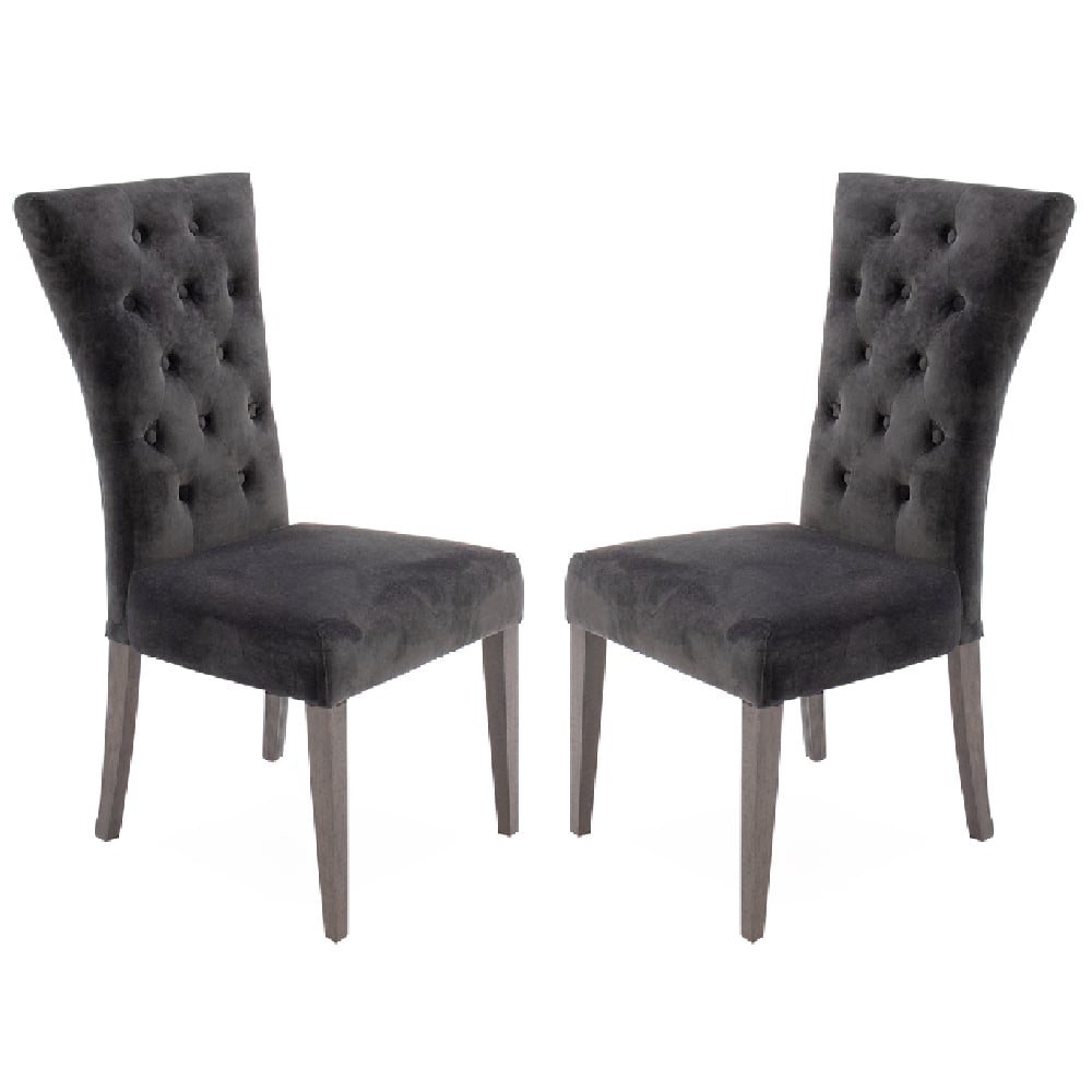 Read more about Pombo charcoal velvet dining chairs with wooden leg in pair