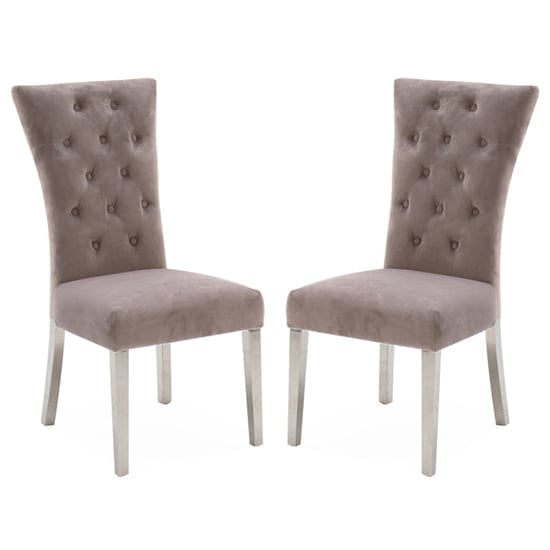 Pombo Taupe Velvet Dining Chairs With Steel Leg In Pair