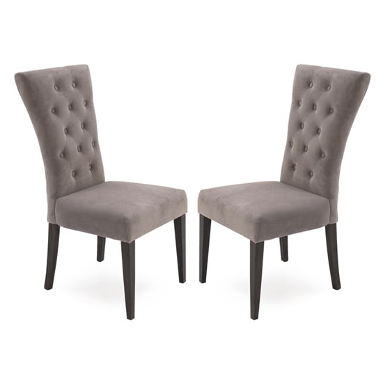 Pombo Taupe Velvet Dining Chairs With Wooden Leg In Pair
