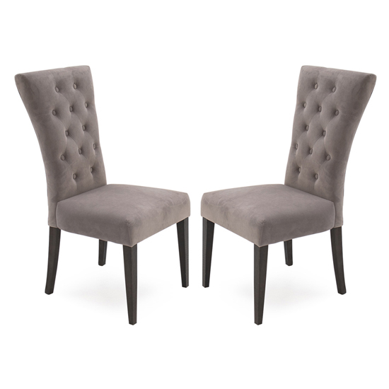 Read more about Pombo taupe velvet dining chairs with wooden leg in pair