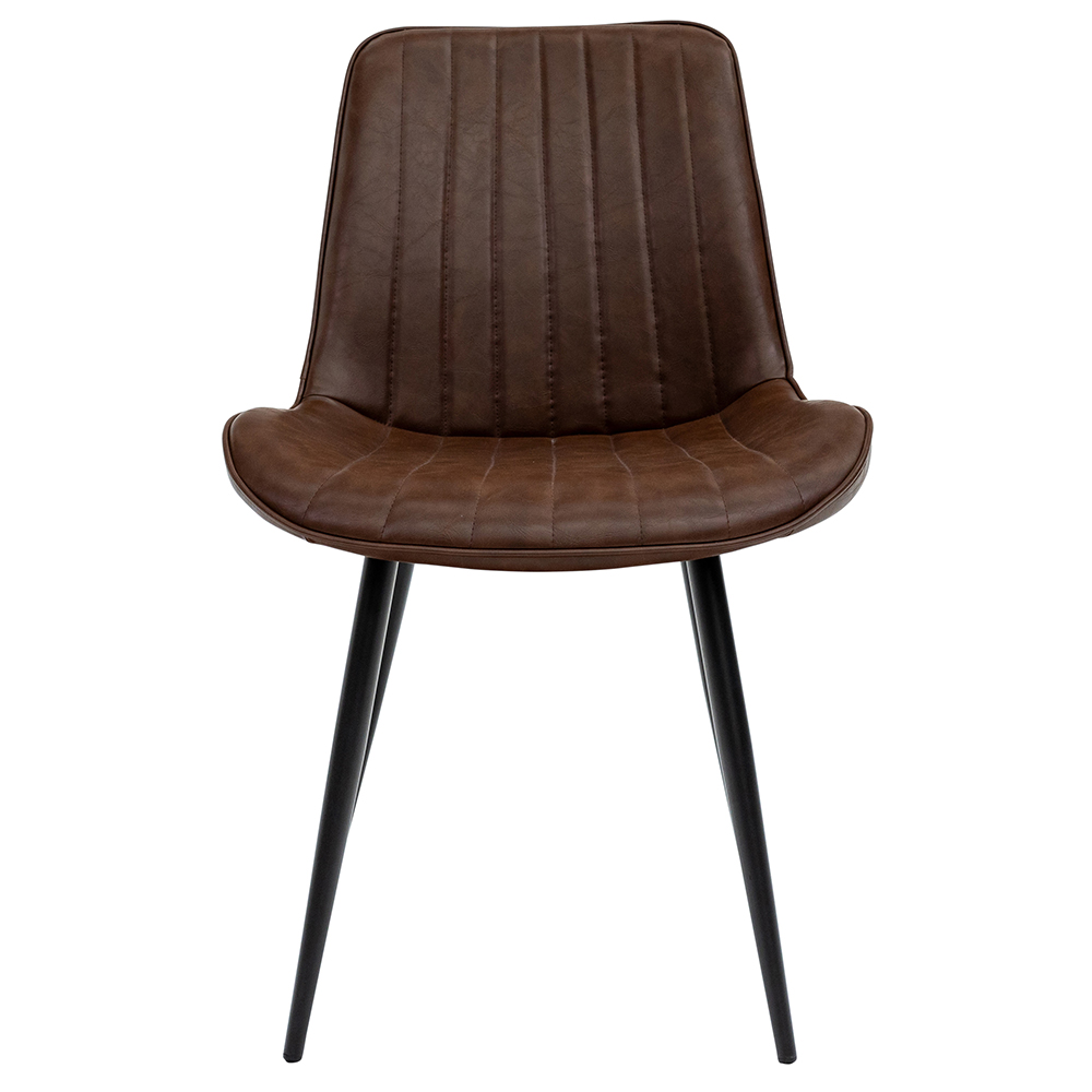 Pomia Tan Faux Leather Dining Chairs with Black Legs in Pair