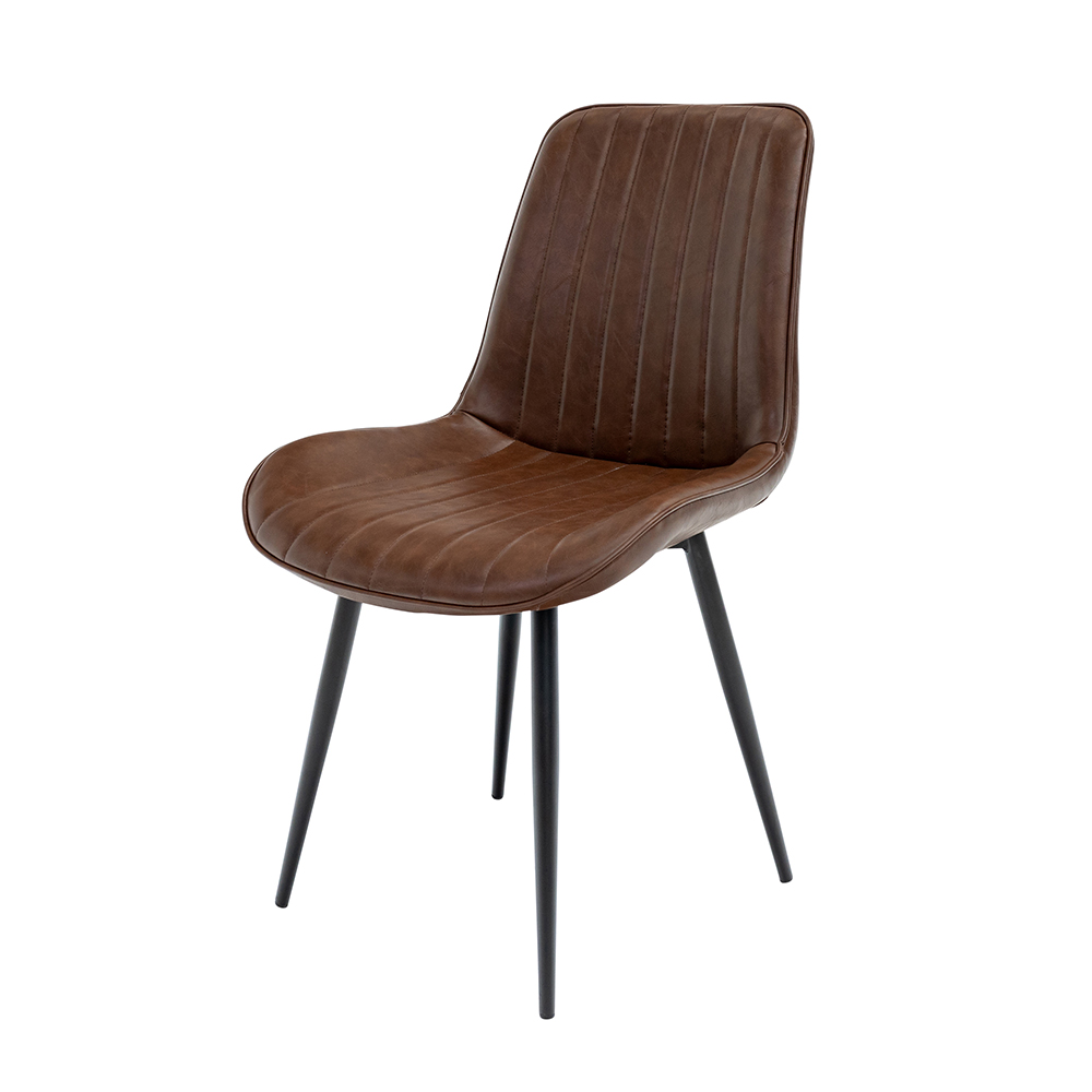 Pomia Tan Faux Leather Dining Chairs with Black Legs in Pair
