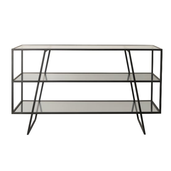 Pomona Glass Top Console Table In Black With Metal Frame_4