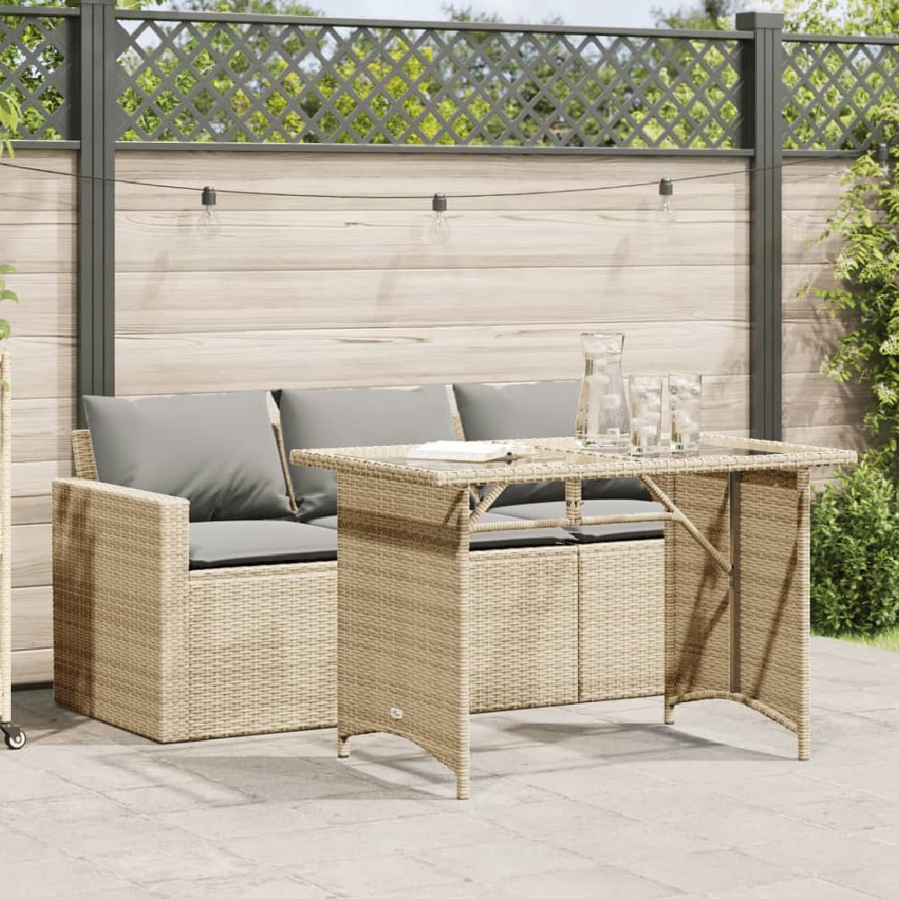 Read more about Ponce rattan glass outdoor 3 seater dining set in beige cream