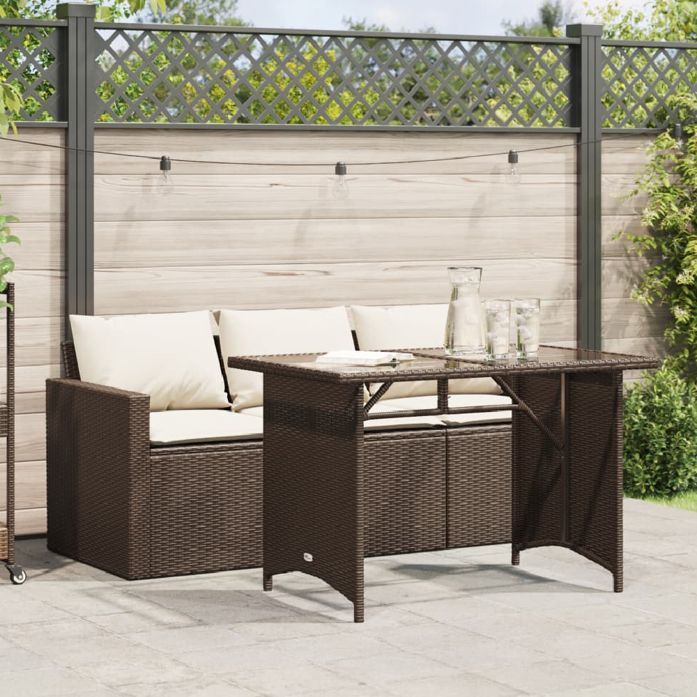 Read more about Ponce rattan glass outdoor 3 seater dining set in brown cream