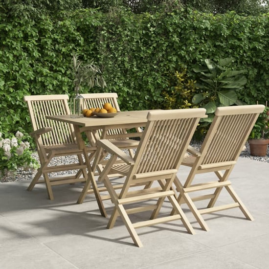Product photograph of Ponoka Solid Wood Teak 5 Piece Garden Dining Set In Grey from Furniture in Fashion