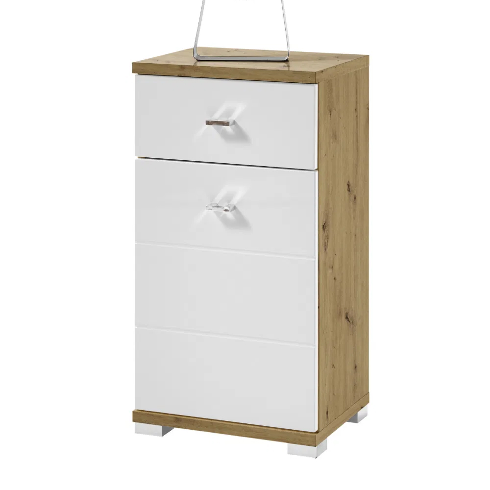 Ponoka White Gloss Storage Cabinet With 1 Door In Artisan Oak