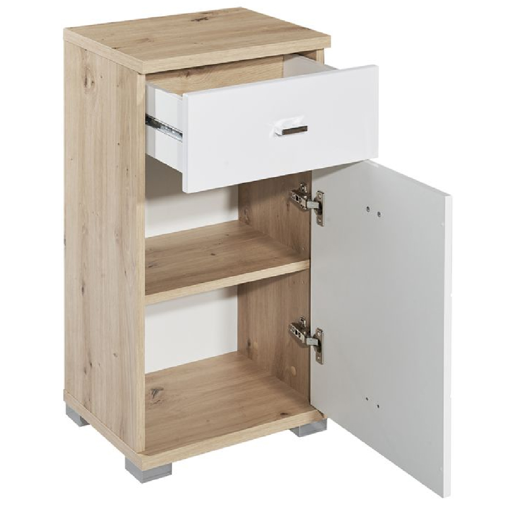 Ponoka White Gloss Storage Cabinet With 1 Door In Artisan Oak