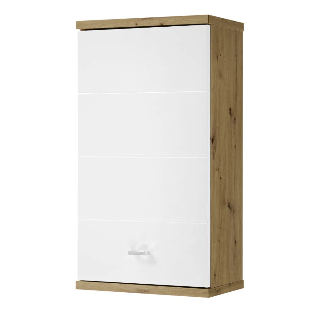 Ponoka White Gloss Wall Cabinet With 1 Door In Artisan Oak