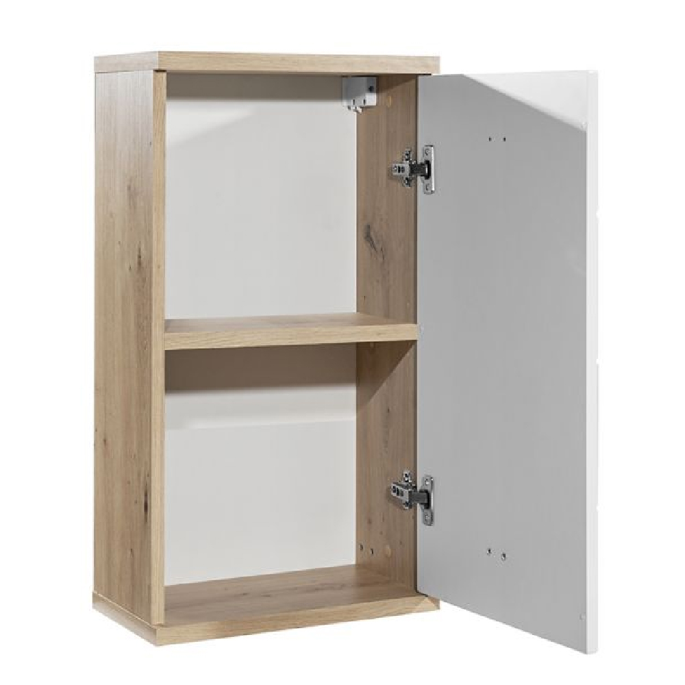 Ponoka White Gloss Wall Cabinet With 1 Door In Artisan Oak