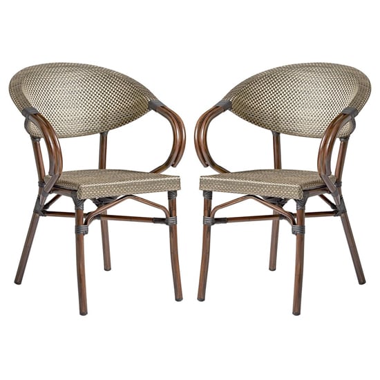 Photo of Ponte outdoor gold and black weave stacking armchairs in pair
