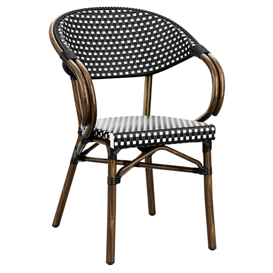 Ponte Outdoor White And Black Weave Stacking Armchairs In Pair