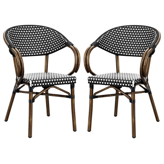 Ponte Outdoor White And Black Weave Stacking Armchairs In Pair