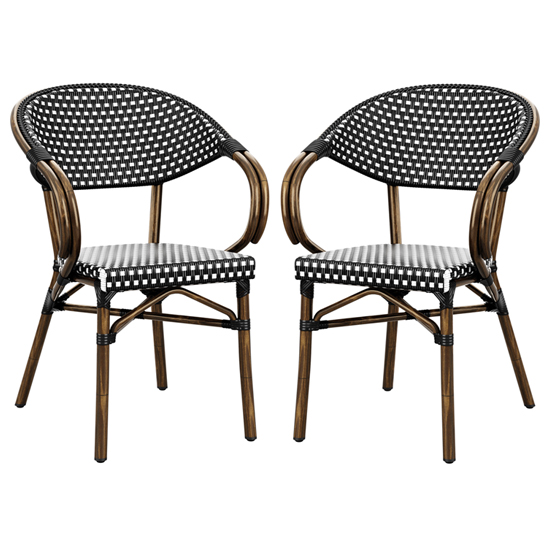 Photo of Ponte outdoor white and black weave stacking armchairs in pair