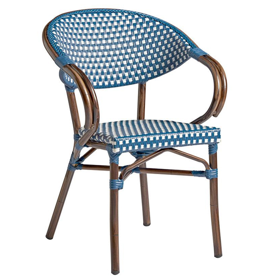 Ponte Outdoor White And Blue Weave Stacking Armchairs In Pair
