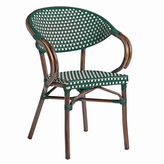Ponte Outdoor White And Green Weave Stacking Armchairs In Pair