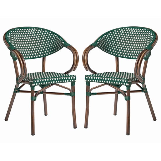 Read more about Ponte outdoor white and green weave stacking armchairs in pair