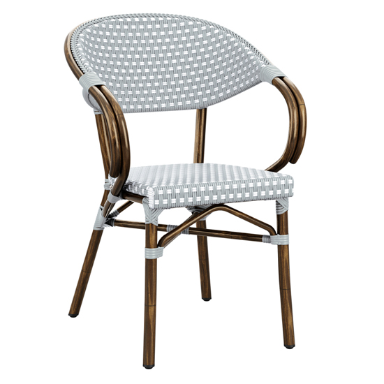 Ponte Outdoor White And Pacific Weave Stacking Armchairs In Pair